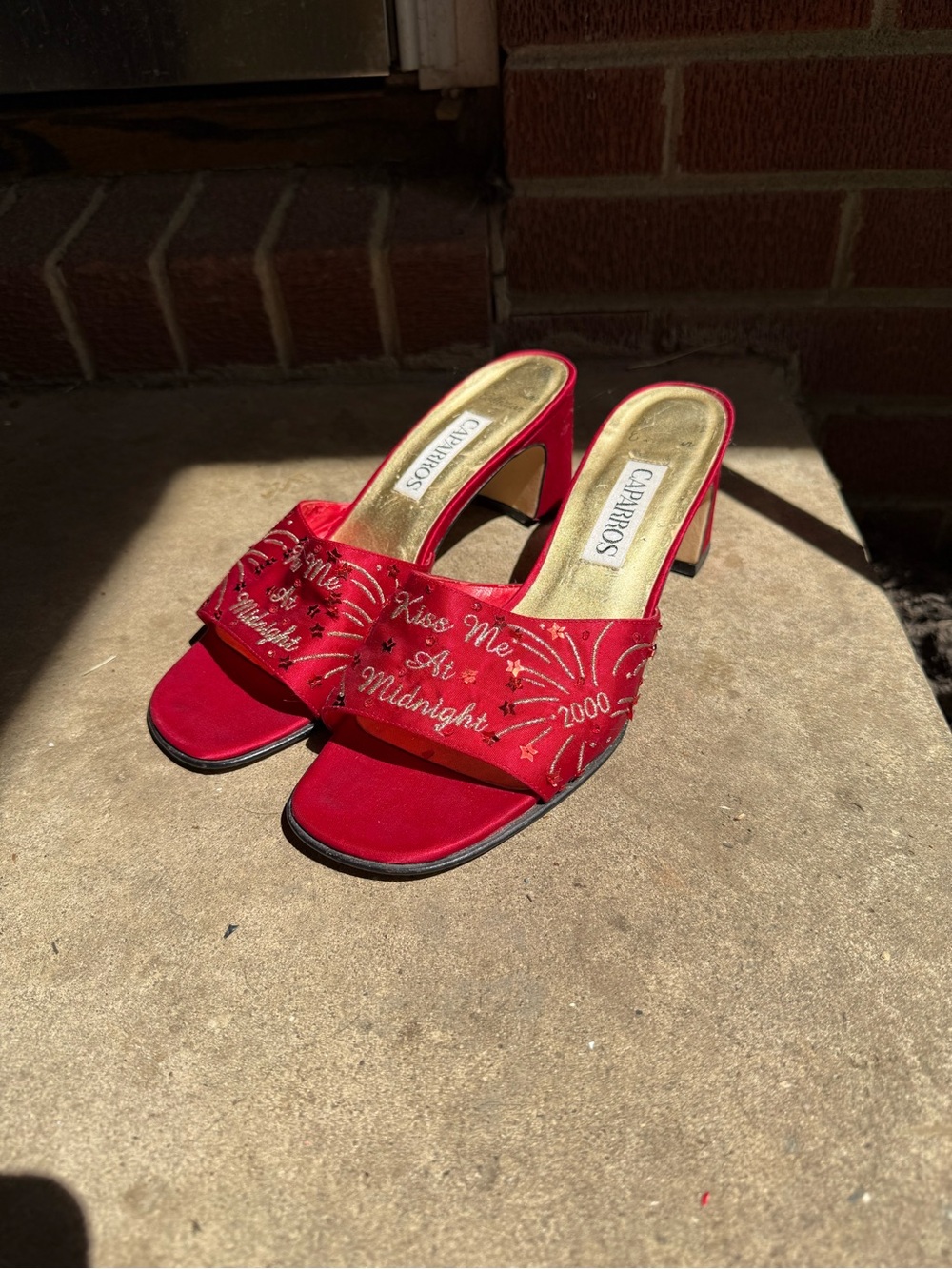Caparros Red Embroidered Satin Heeled Mules